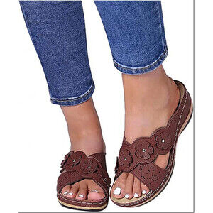 Floral Casual Wedge Sandals In Brown